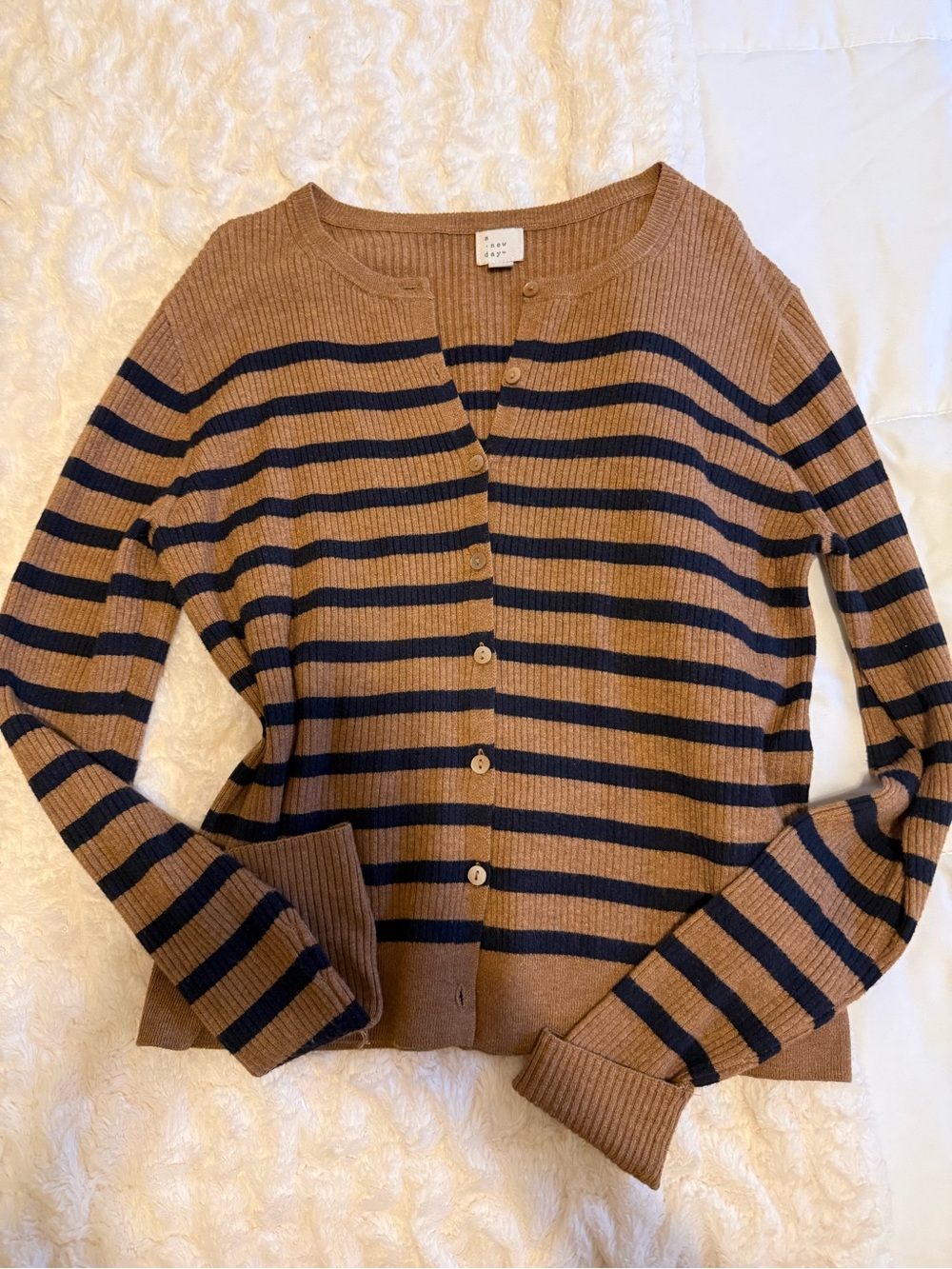 a new day Brown and Navy Striped Button-Up Cardigan
